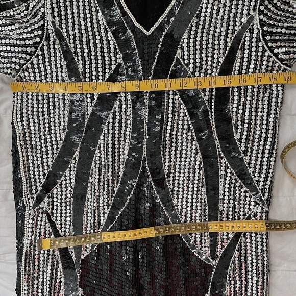 Vintage Scala Dress Size Small Black Silver Silk Sequin Evening Party Formal 80s - Picture 5 of 9